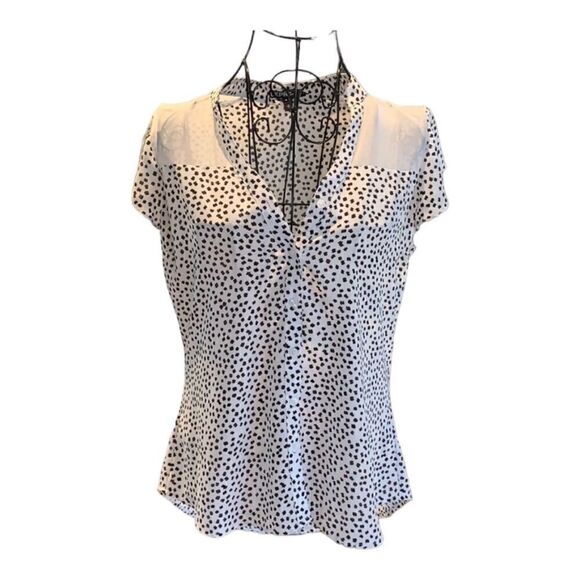 EXPRESS Polka dot sheer shoulder black/white blouse, size S - Picture 1 of 7